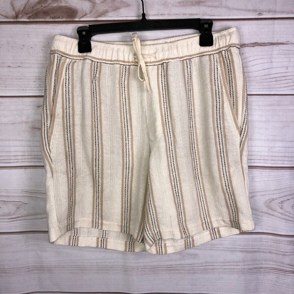 Zara Mens Striped Textured Drawstring Shorts Cream Beige Tan Size Large